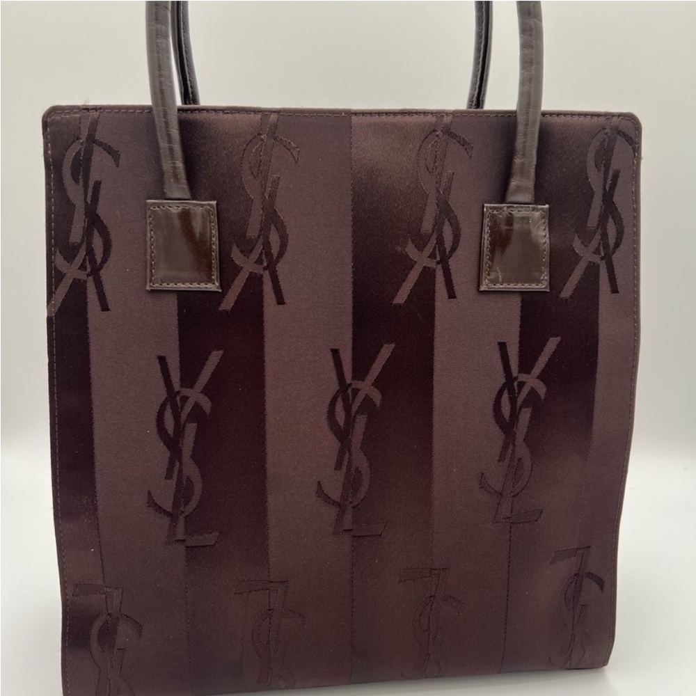 Yves Saint Laurent YSL Logo Brown Stripe Nylon Bag w/leather handles & COA - Picture 8 of 13